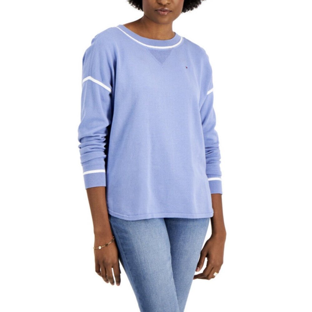 TOMMY HILFIGER Round Hem Crewneck Pullover Sweater In English Manor Color Size L